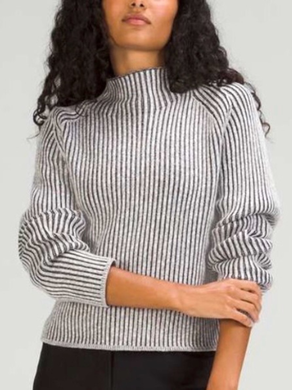 Lululemon Cotton Cashmere Blend Funnel Neck Sweater 8 Ribbed Mock Neck Casual